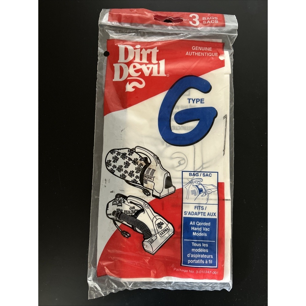 New Genuine Dirt Devil Type G Vacuum Bags 3 Pack Fits All Corded Hand Vac Models